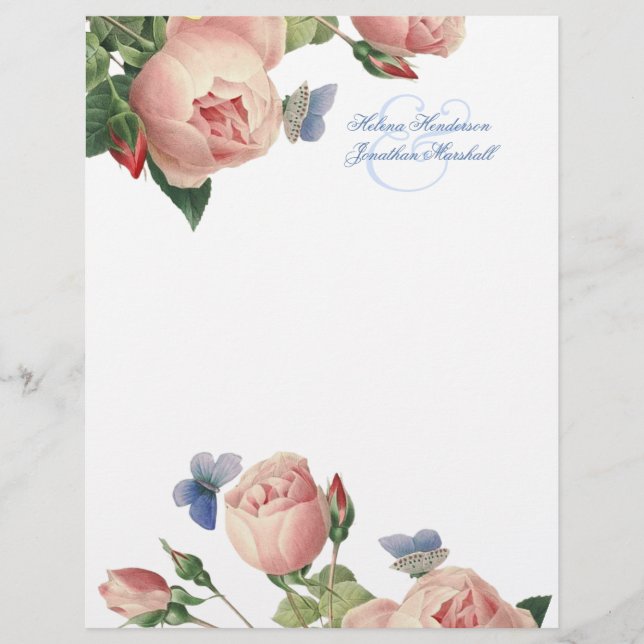 Membrete Rosas Vintage Boda Gracias Stationery (Anverso)