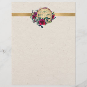 Membrete Rosas y Holly Fancy Personalized Letterhead