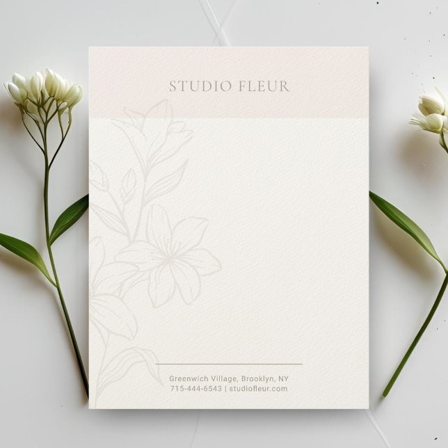 Membrete Rubor y blanco | Moda Letterhead Floral Mínima (Subido por el creador)