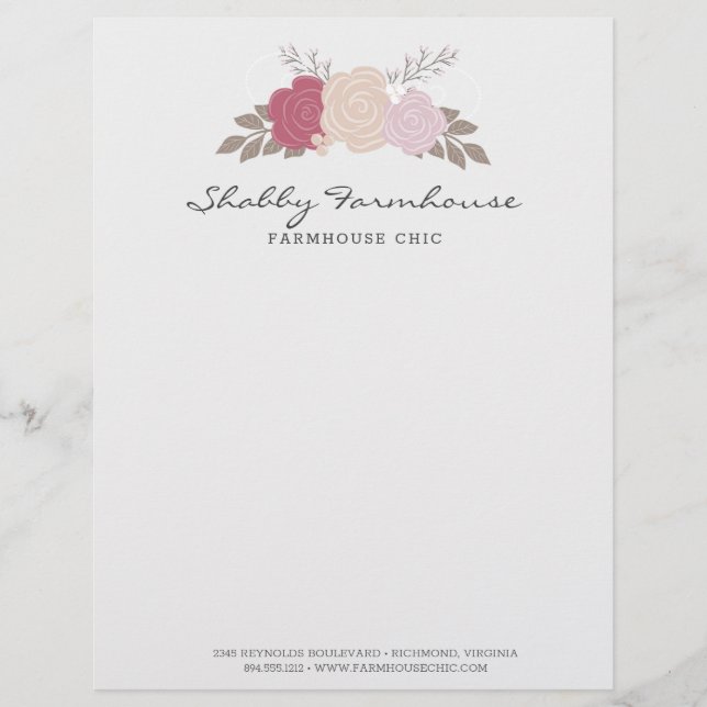 Membrete Rustic Wood Farmhouse Floral Rosa Boutique (Anverso)