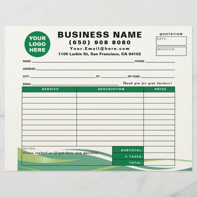 Membrete Sales Receipt Quotation Invoice Service Form (Anverso)