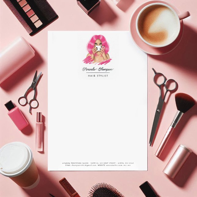 Membrete Salón de Belleza Chic Pink (Chic Pink Hair Salon Letterhead)
