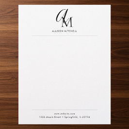 Membrete Script Monogram Minimalist Letterhead