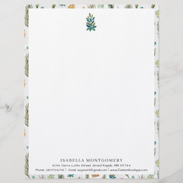 Membrete Sencilla vegetación rústica | Monograma Letterhead (Anverso)