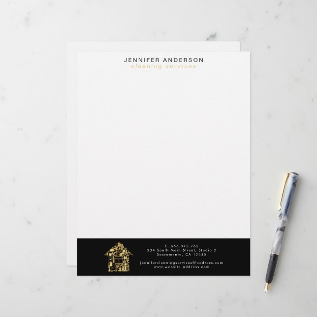 Membrete Servicios Modernos De Limpieza De Oro Y Negro  (Anverso/Reverso In Situ)