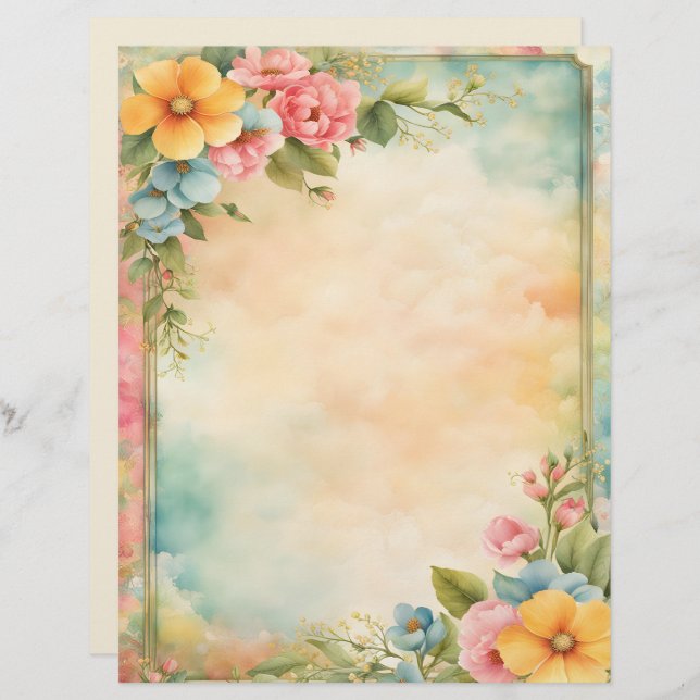 Membrete Shabby and Chic Floral Stationery Paper (Anverso / Reverso)