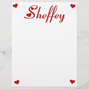 Membrete Sheffey con dos corazones rojos
