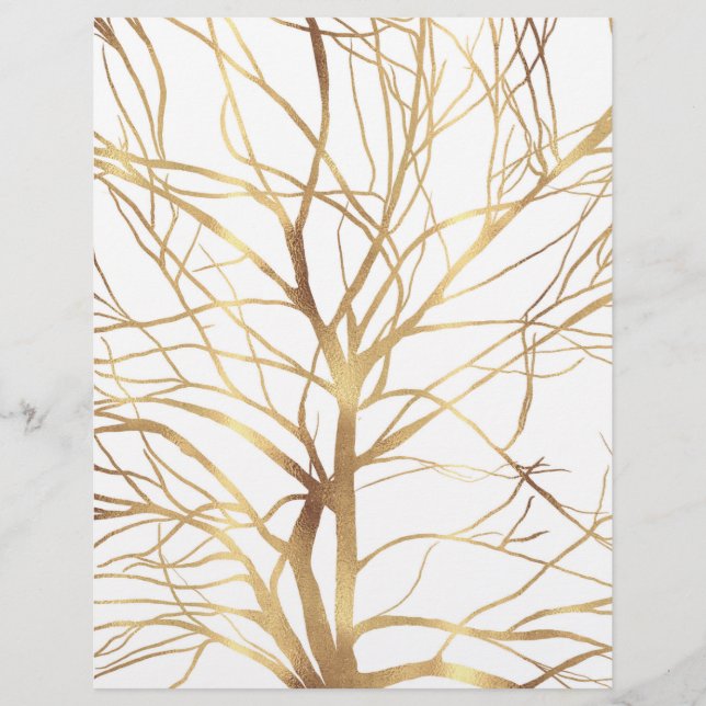 Membrete Silhouette moderna de árbol de oro Diseño blanco m (Anverso)