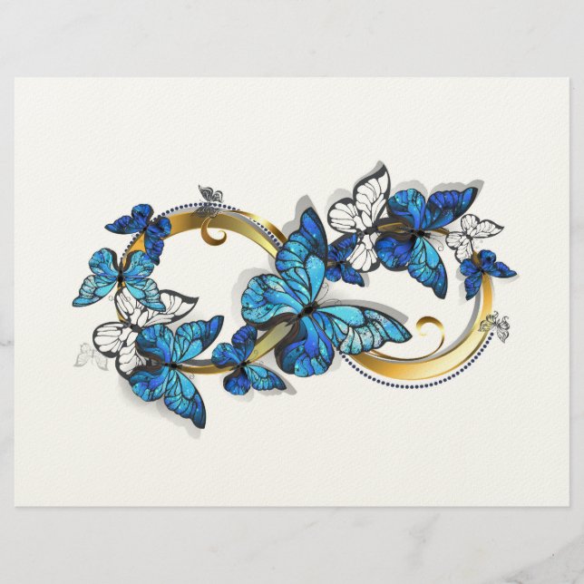 Membrete Símbolo infinito de mariposas Morpho azules (Anverso)