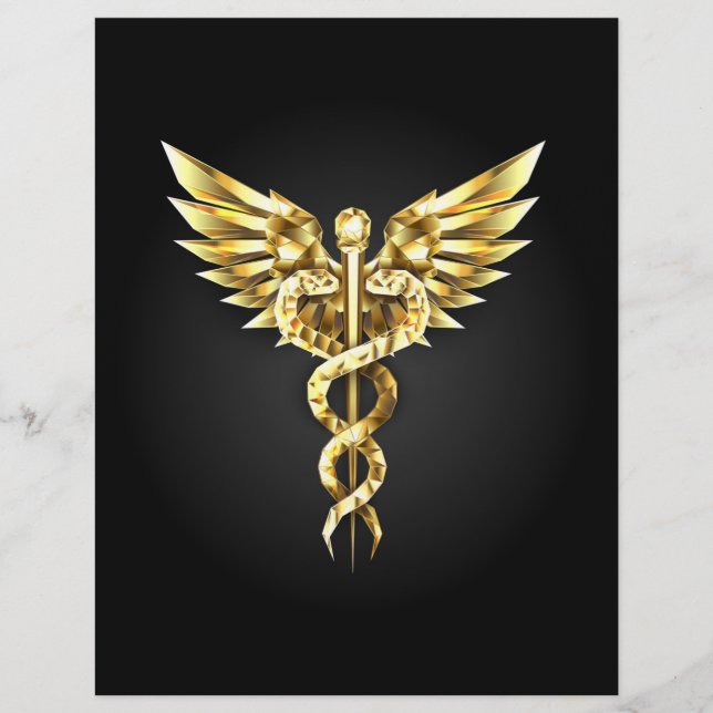 Membrete Símbolo poligonal de oro Caduceus (Anverso)