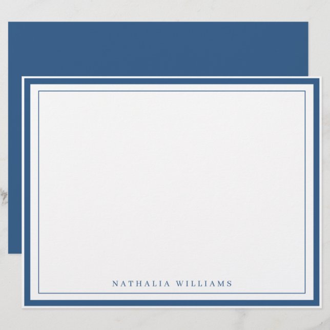 Membrete Simple Basic Navy Blue Border Stationery (Anverso / Reverso)