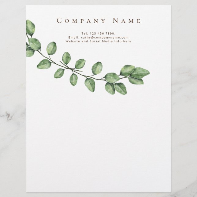 Membrete Simple Elegancia Green Company Details Letterhead (Anverso)