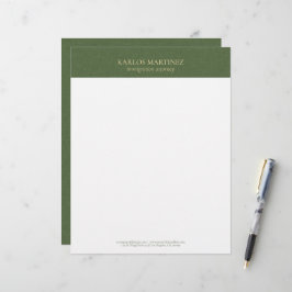 Membrete Simple Forest Green Linen Gold Typography