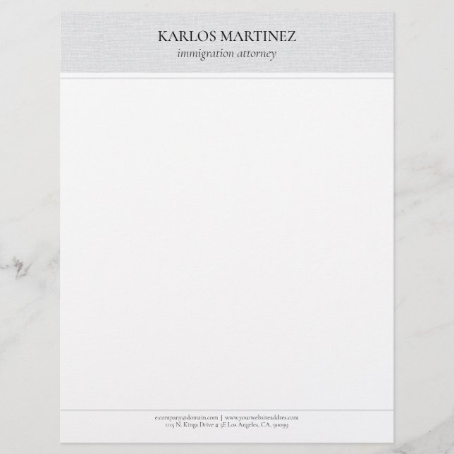 Membrete Simple Light Gray Linen Black Typography (Anverso)