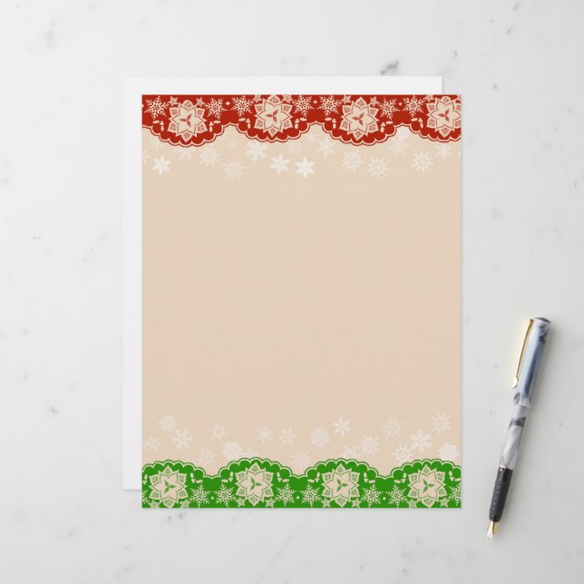 Membrete Snowflake Lace Christmas Garland Stationery (Anverso/Reverso In Situ)