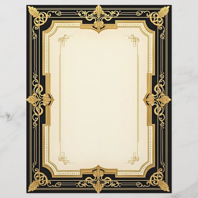 Membrete Sofisticado estilo Art Deco Oro y Negro (Anverso)