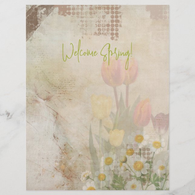 Membrete Spring Tulips Distressed Scrapbook Paper (Anverso)