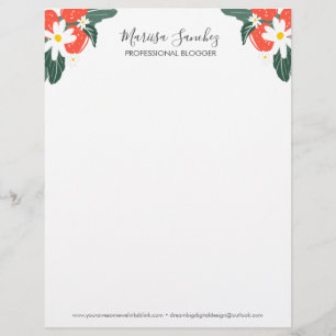 Membrete Strawberries Floral Script Name Modern Letterhead