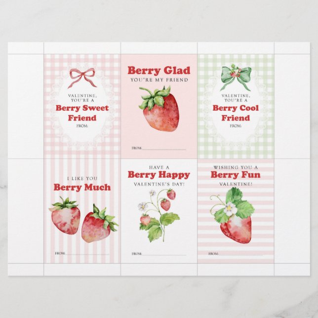 Membrete Strawberry Valentine Cards for Kids (Anverso)