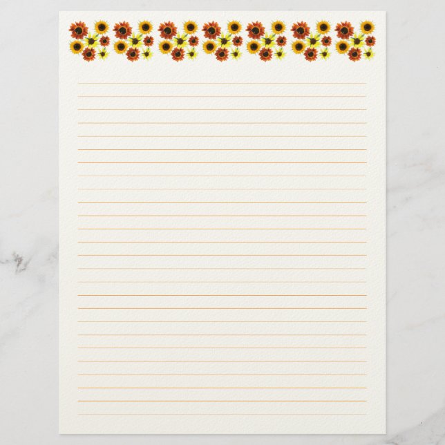Membrete Sunflowers Lined Stationery Paper (Anverso)
