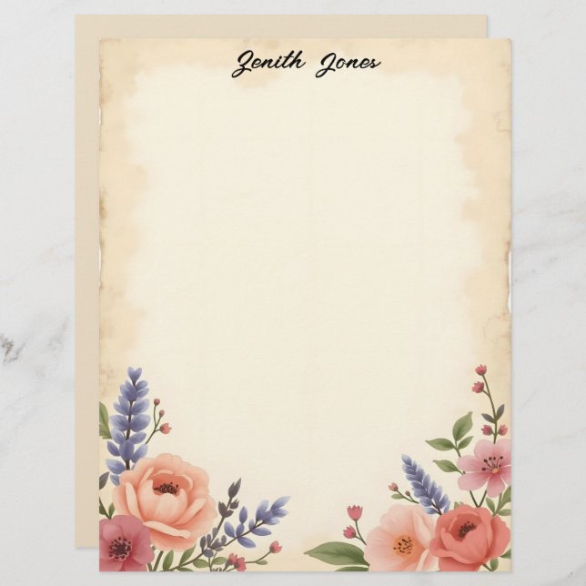 Membrete Sweet Pastel Flowers Stationery Paper (Anverso / Reverso)