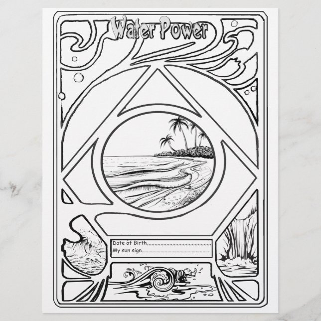 Membrete Tarjeta de agua de diseño de dibujo de línea (Anverso)