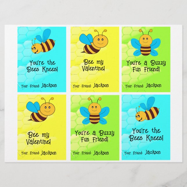 Membrete Tarjetas de clase Bee 6 Nombre personalizado (Anverso)