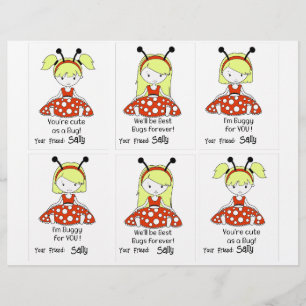 Membrete Tarjetas de clase Ladybug 6 Nombre personalizado