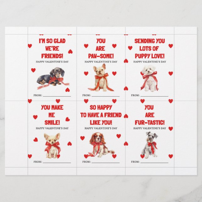 Membrete Tarjetas de San Valentín de cachorro rojo para niñ (Anverso)