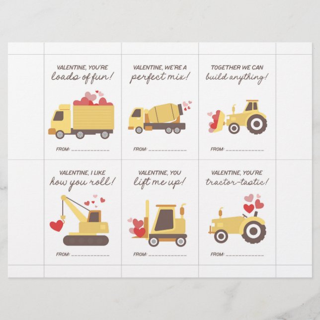 Membrete Tarjetas de San Valentín de Construcción para Niño (Anverso)