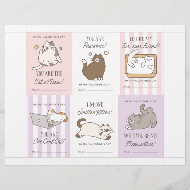 Membrete Tarjetas de San Valentín de gatos para niños (Anverso)