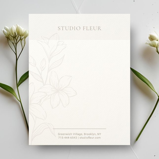 Membrete Taupe y blanco | Moda Letterhead Floral Mínima (Subido por el creador)