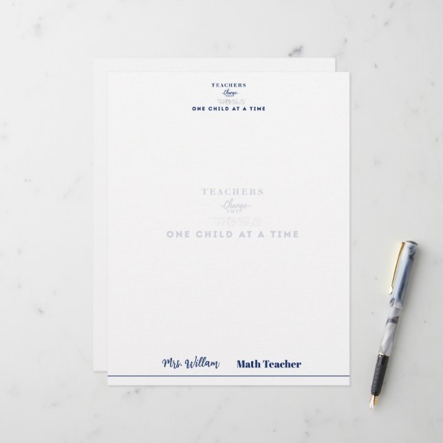 Membrete Teacher name elegant quote modern white frame (Anverso/Reverso In Situ)