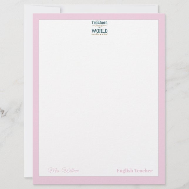 Membrete Teacher name elegant quote modern white frame lett (Anverso)