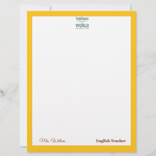 Membrete Teacher name elegant quote modern white frame lett (Anverso)