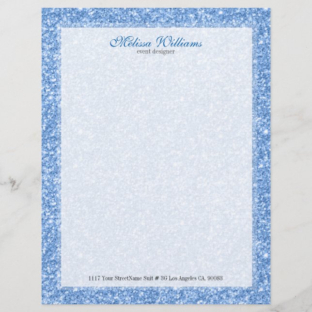 Membrete Textura de Purpurina azul blanco y claro (Anverso)