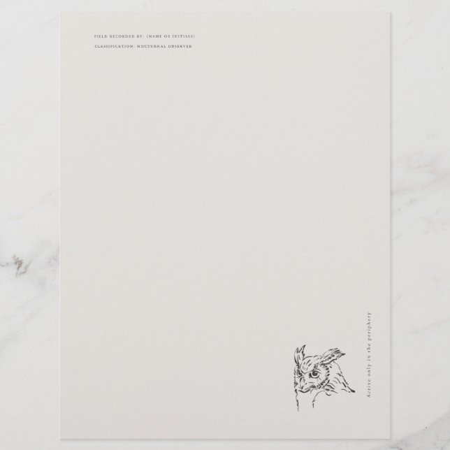 Membrete The Owl- Naturalist Menagerie Archive  (Anverso)