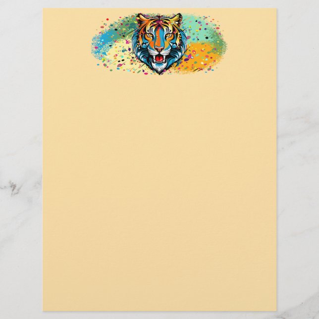 Membrete Tiger Head Rainbow colors paint stains (Anverso)