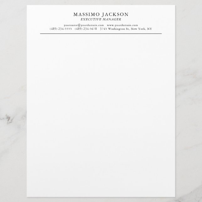 Membrete Trendy Modern Plain Black & White Professional (Anverso)