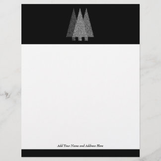 Membrete Tres árboles de navidad Nevado. Blanco negro