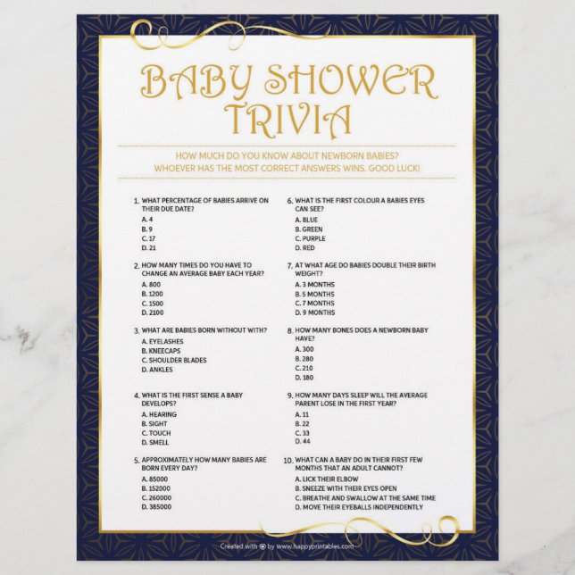 Membrete Trivia para bebés [Azul dorado] (Anverso)
