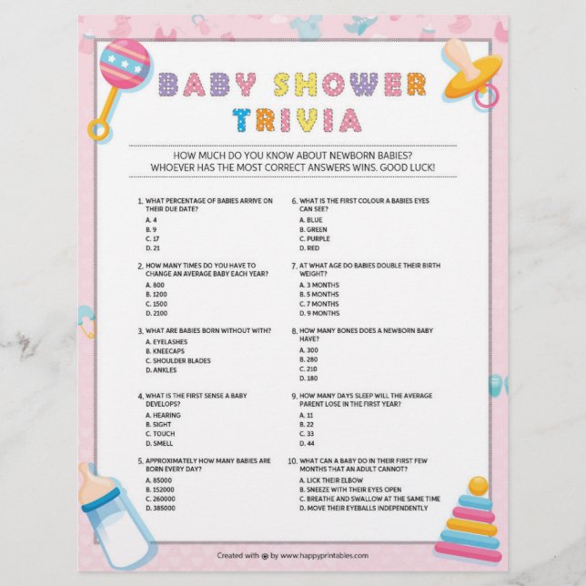Membrete Trivia para bebés [Baby Basics Pink] (Anverso)