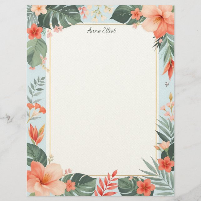 Membrete Tropical Floral Stationery Paper (Anverso)