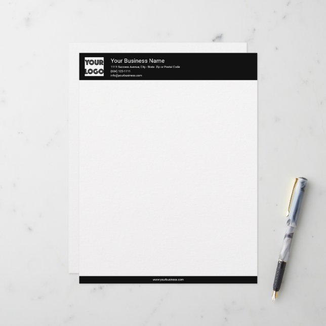 Membrete Tu Logo Negocio Personalizado Negro (Anverso/Reverso In Situ)
