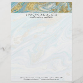 Membrete Turquoise & Gold Agate Geode Marble Swirl