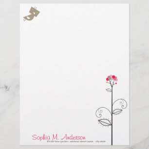 Membrete Tweet De Pájaro Y Whimsical Cute Bloom Tree Punto 