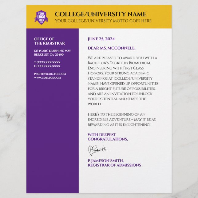 Membrete Universidad Purple Gold (Anverso)