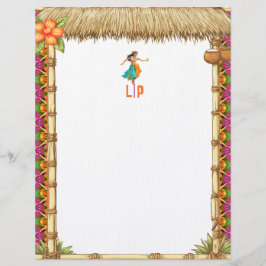 Membrete Vibrante Tiki Luau Hawaiano Monogramado 