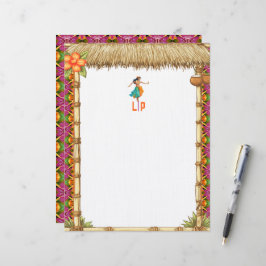 Membrete Vibrante Tiki Luau Hawaiano Monogramado