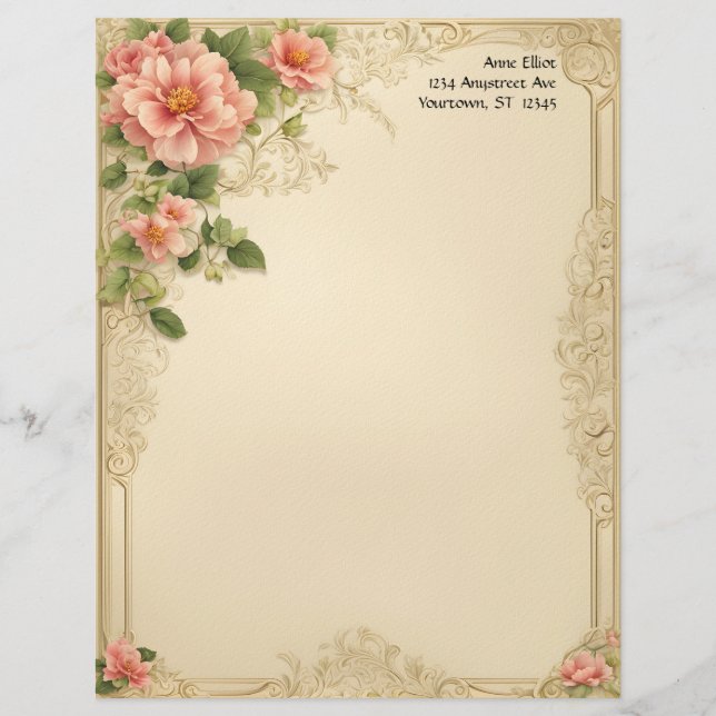 Membrete Victorian Floral and Frame Stationery Paper (Anverso)